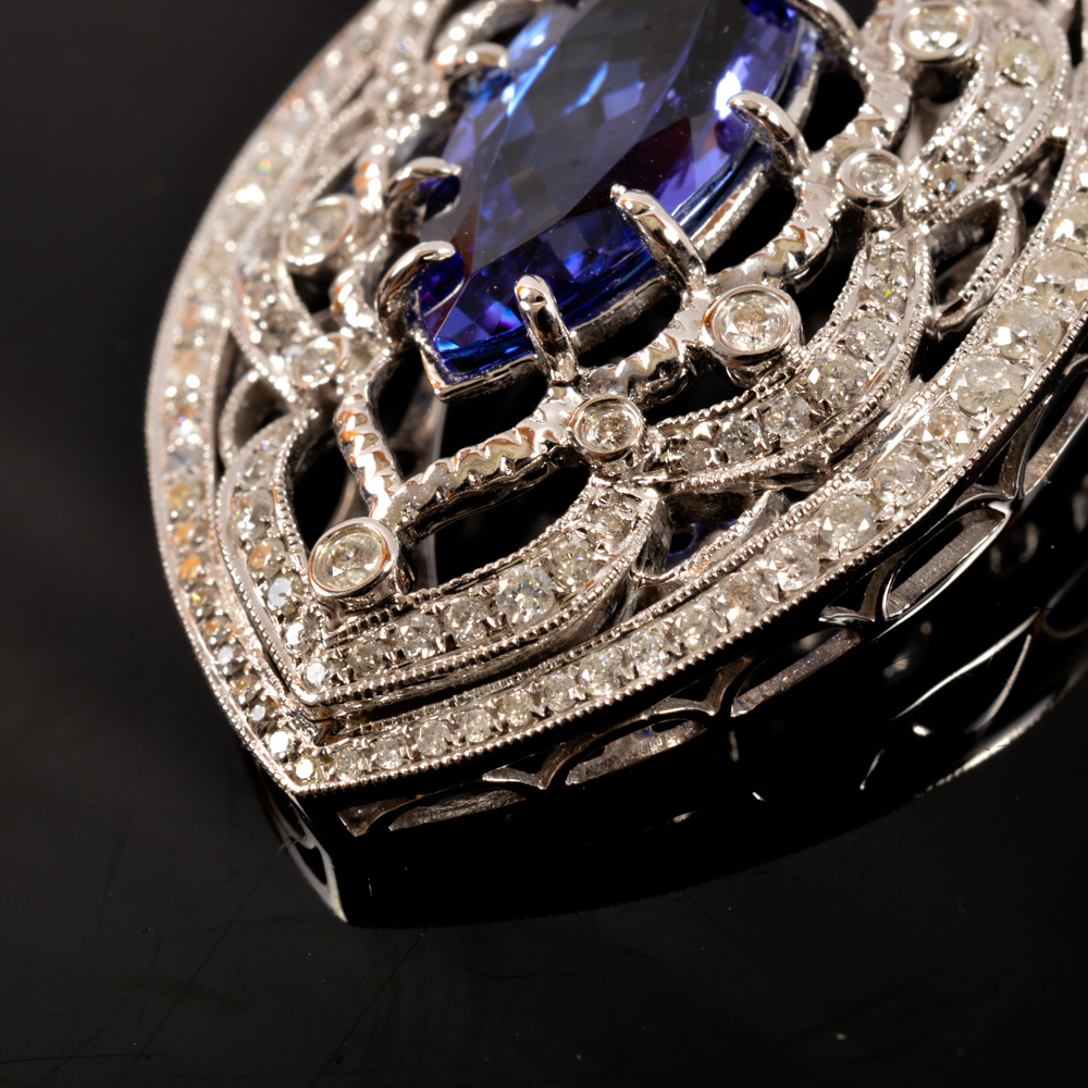 14KT White Gold, Tanzanite, and Diamond Pendant Necklace