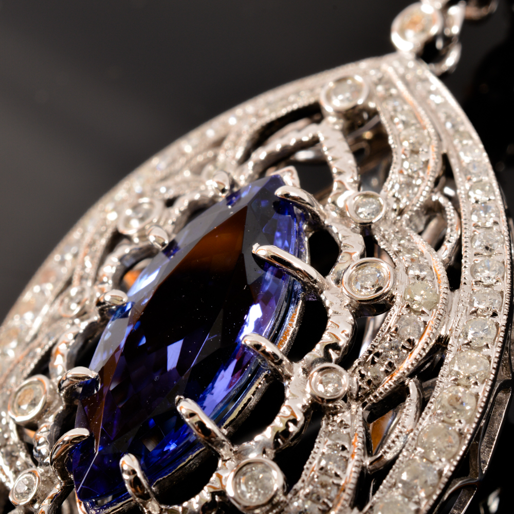 14KT White Gold, Tanzanite, and Diamond Pendant Necklace