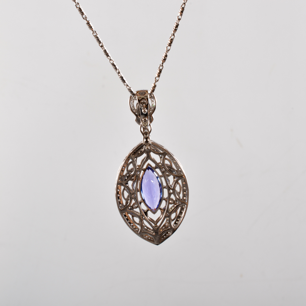 14KT White Gold, Tanzanite, and Diamond Pendant Necklace