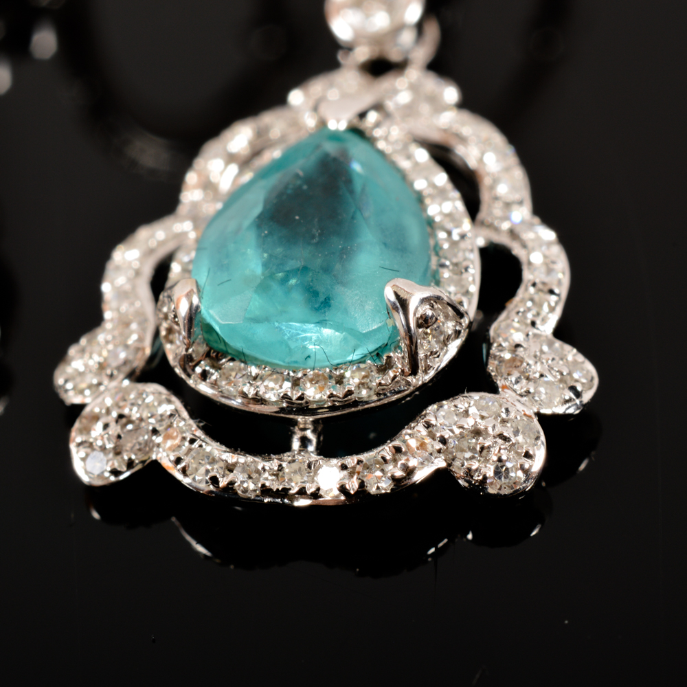 14KT White Gold and 1.90cts Blue Apatite and Diamond Earrings