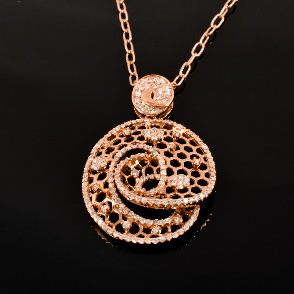 14KT Rose Gold and Diamond Pendant Chain Necklace