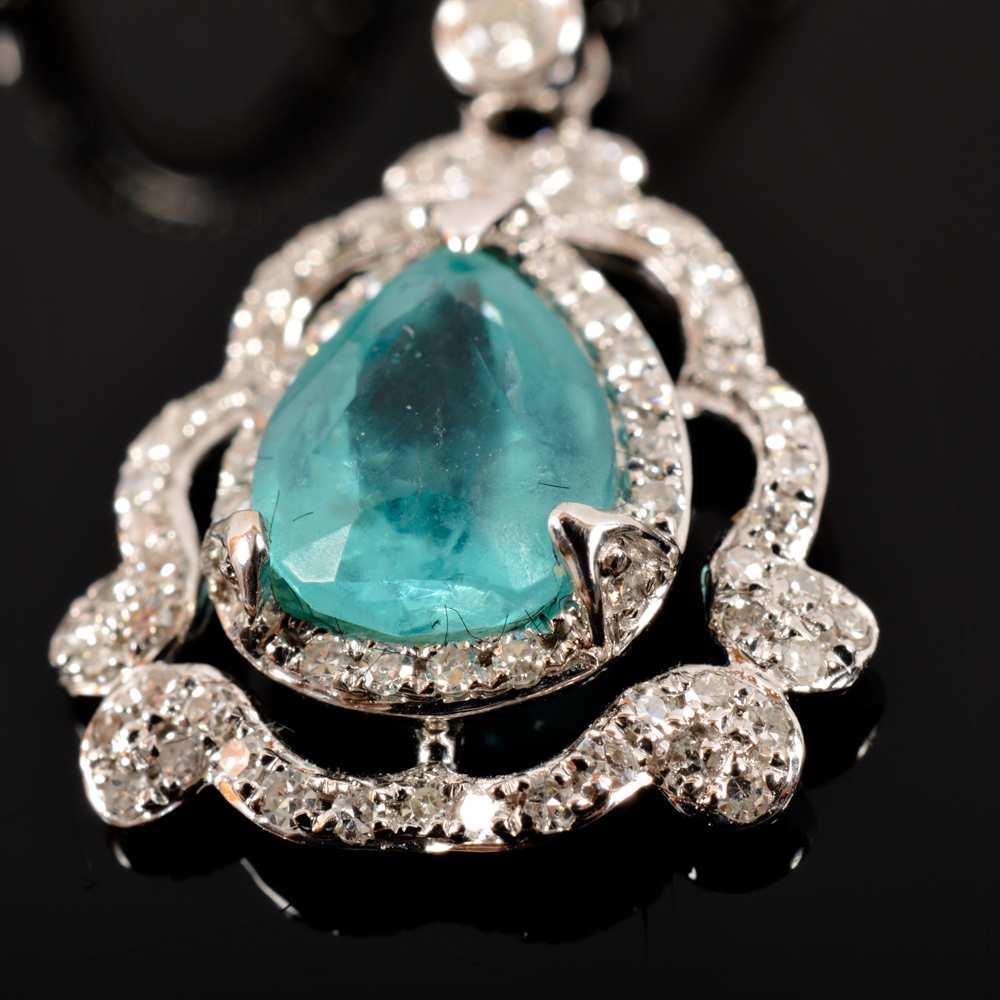 14KT White Gold and 1.90cts Blue Apatite and Diamond Earrings