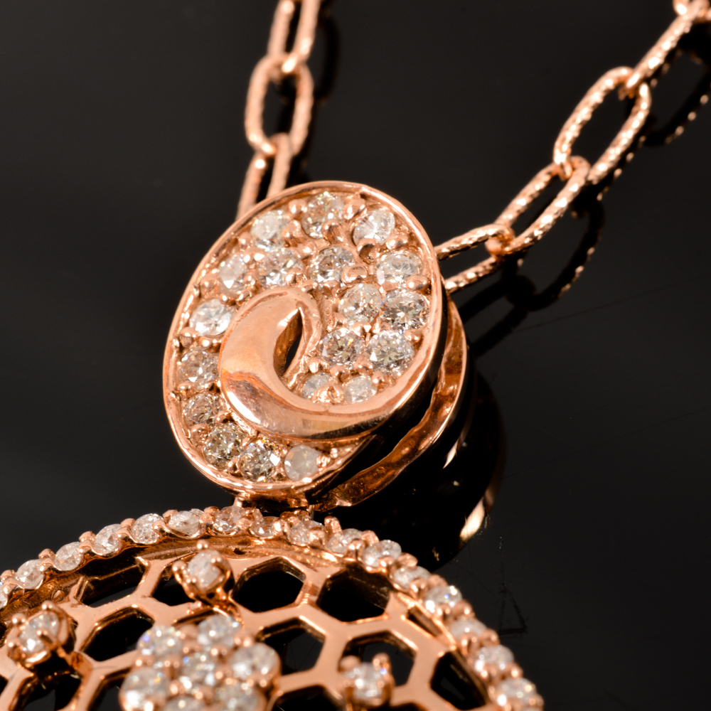 14KT Rose Gold and Diamond Pendant Chain Necklace