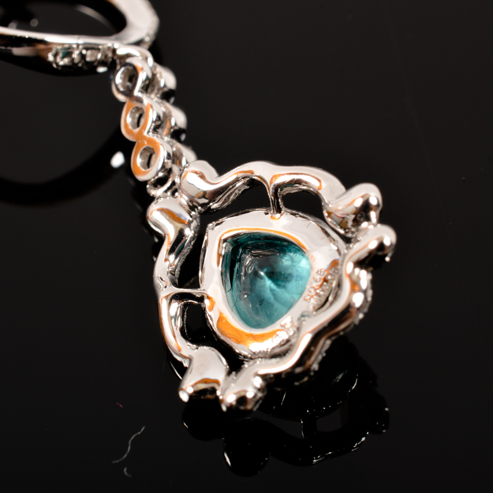 14KT White Gold and 1.90cts Blue Apatite and Diamond Earrings