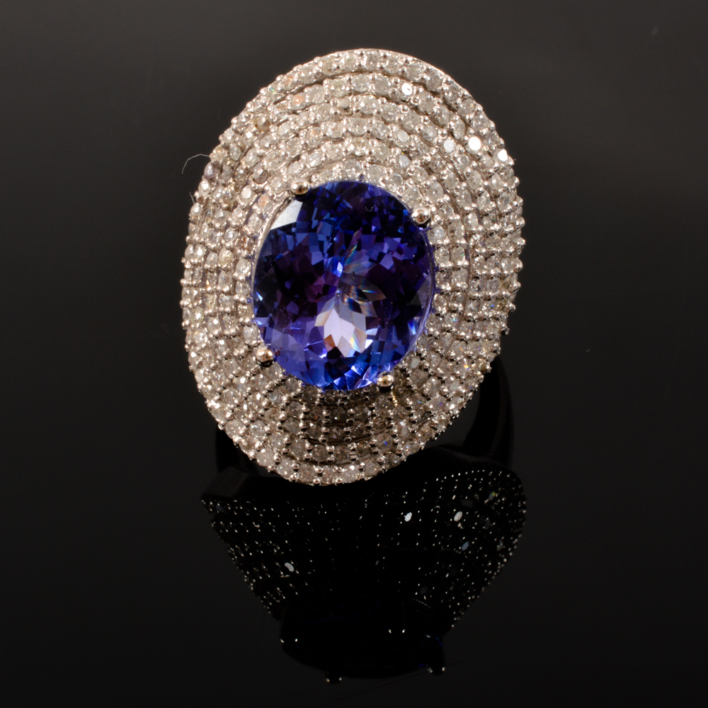 14K White Gold 5.56ct Tanzanite Diamond Ring