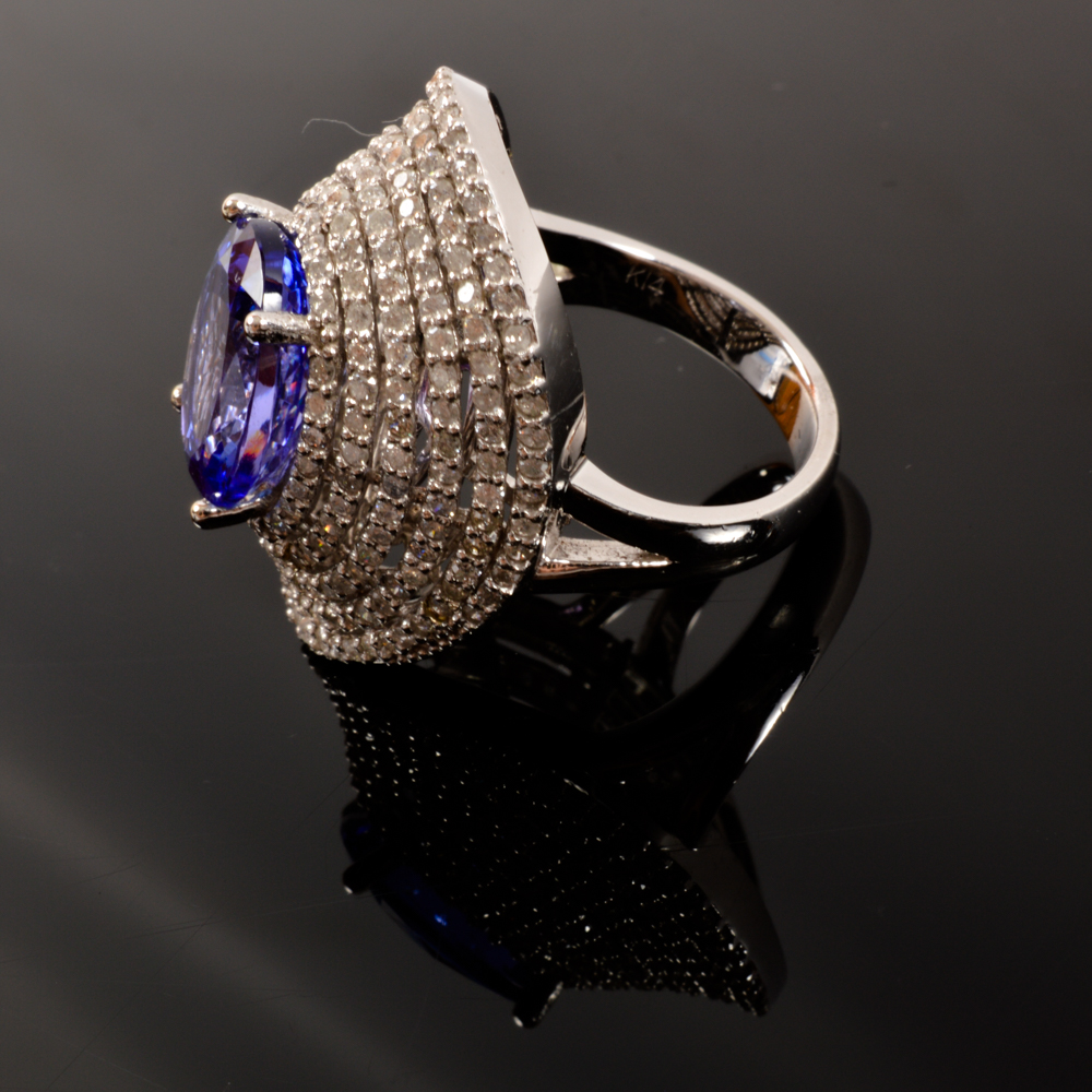 14K White Gold 5.56ct Tanzanite Diamond Ring