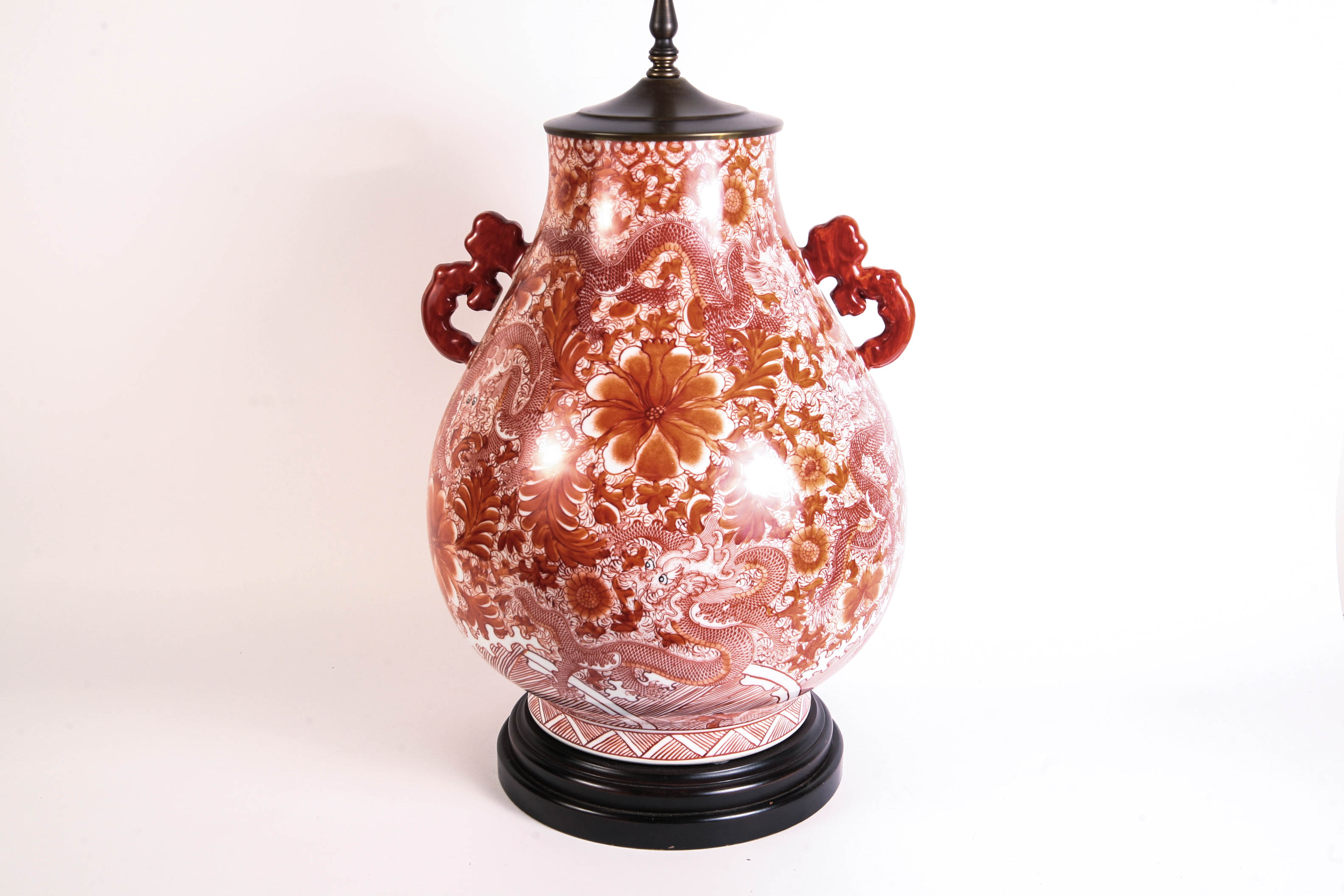Large Orange & White Ginger Jar Lamp with Shade
