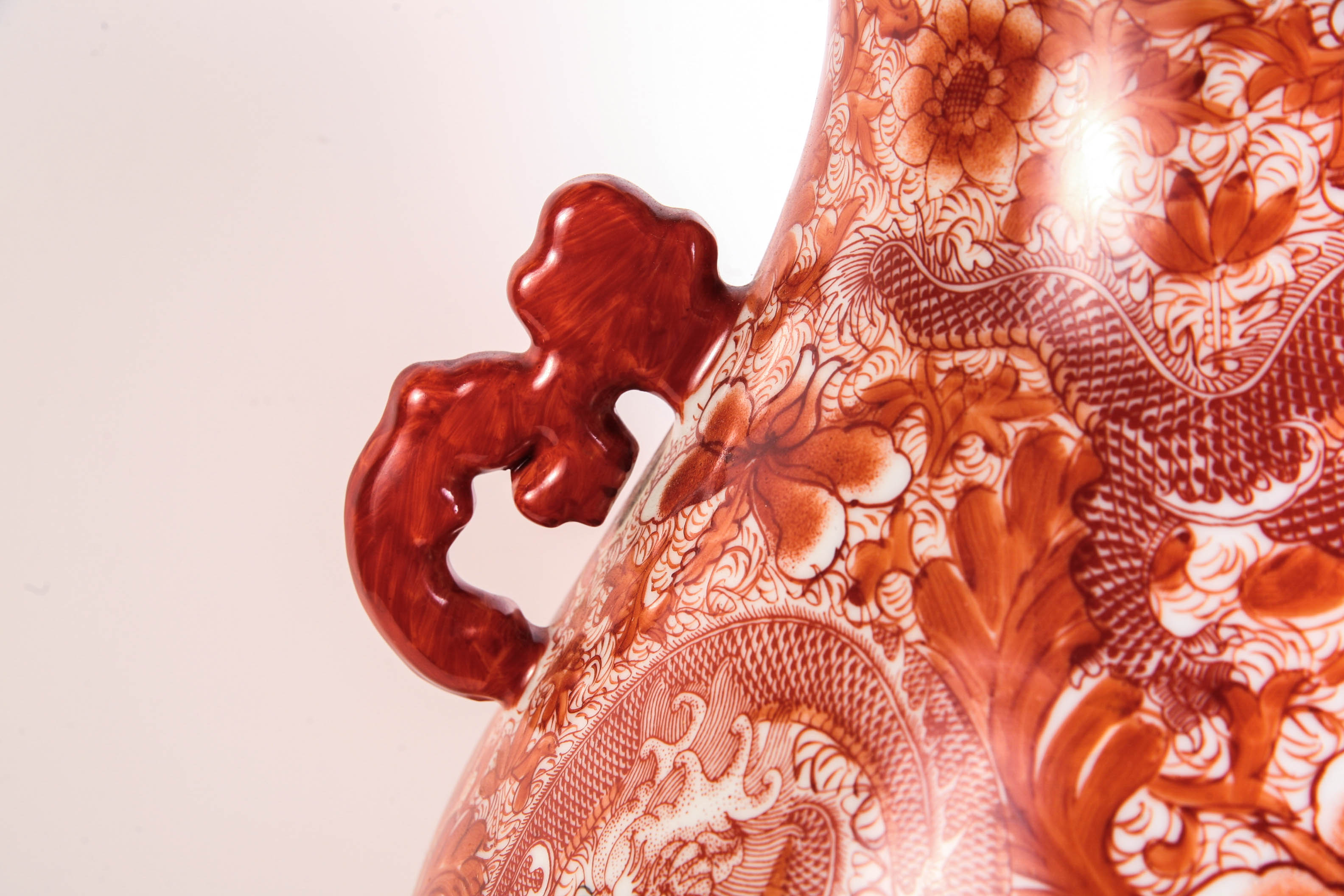 Large Orange & White Ginger Jar Lamp with Shade