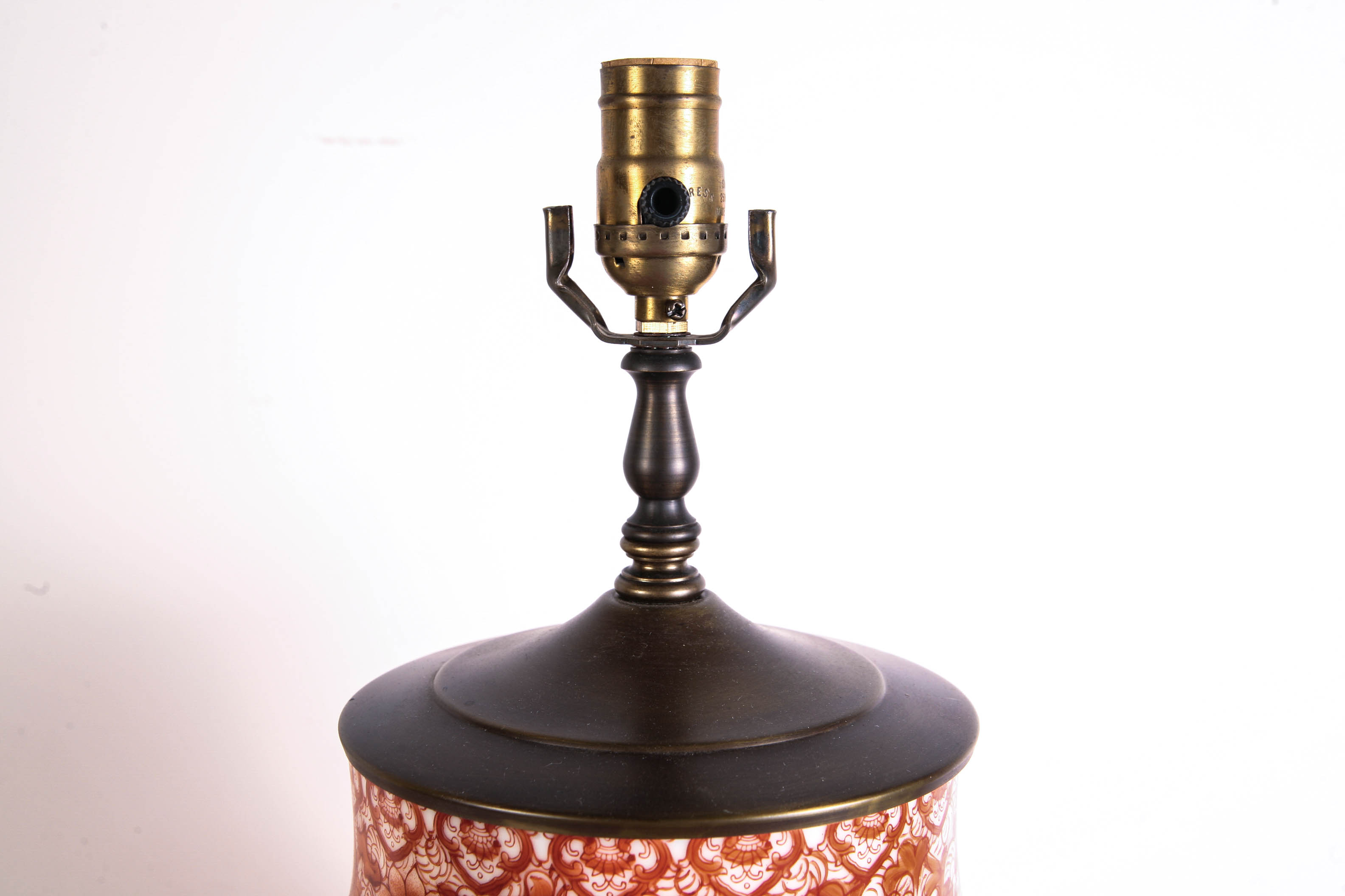 Large Orange & White Ginger Jar Lamp with Shade