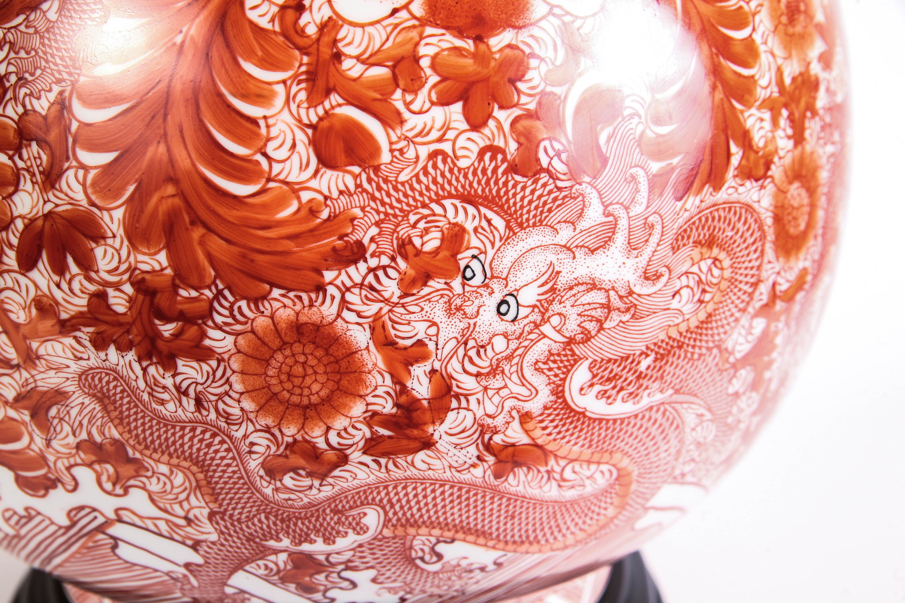 Large Orange & White Ginger Jar Lamp with Shade