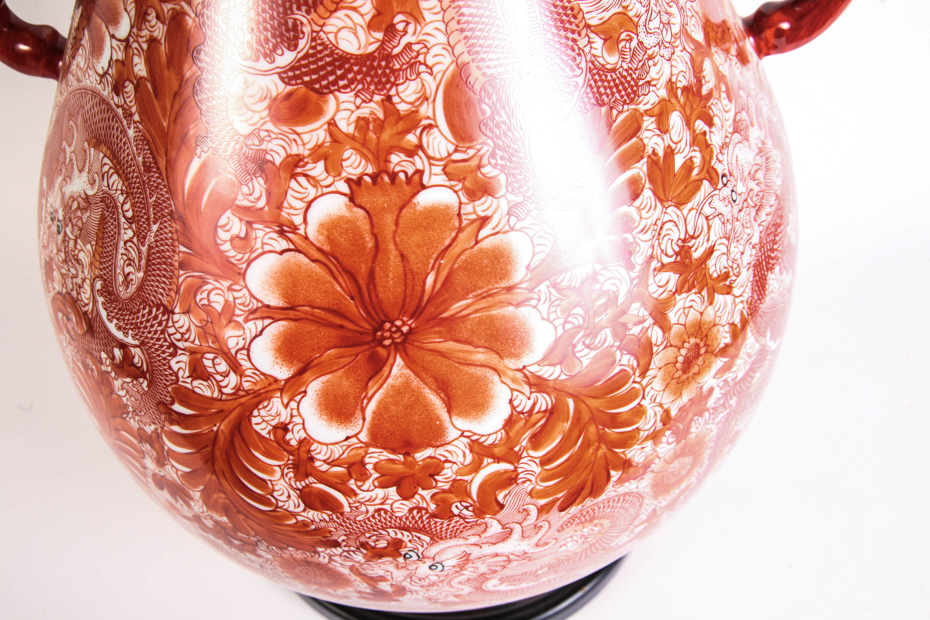Large Orange & White Ginger Jar Lamp with Shade