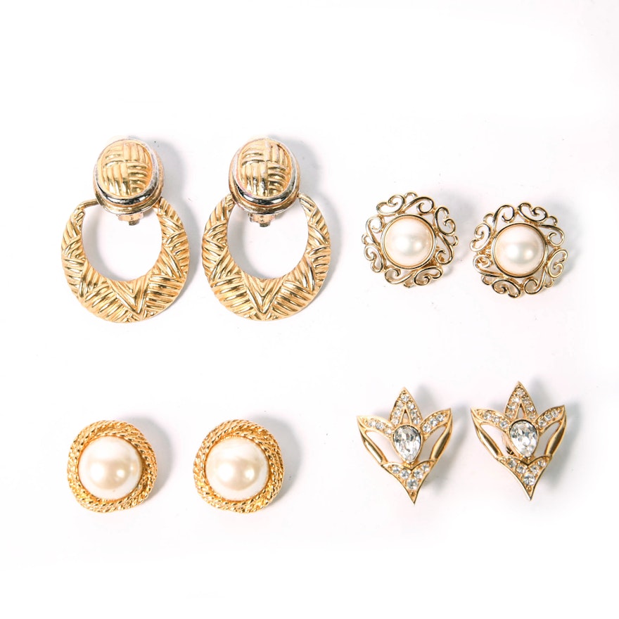 Collection of Gold Tone Vintage Clip-on Earrings