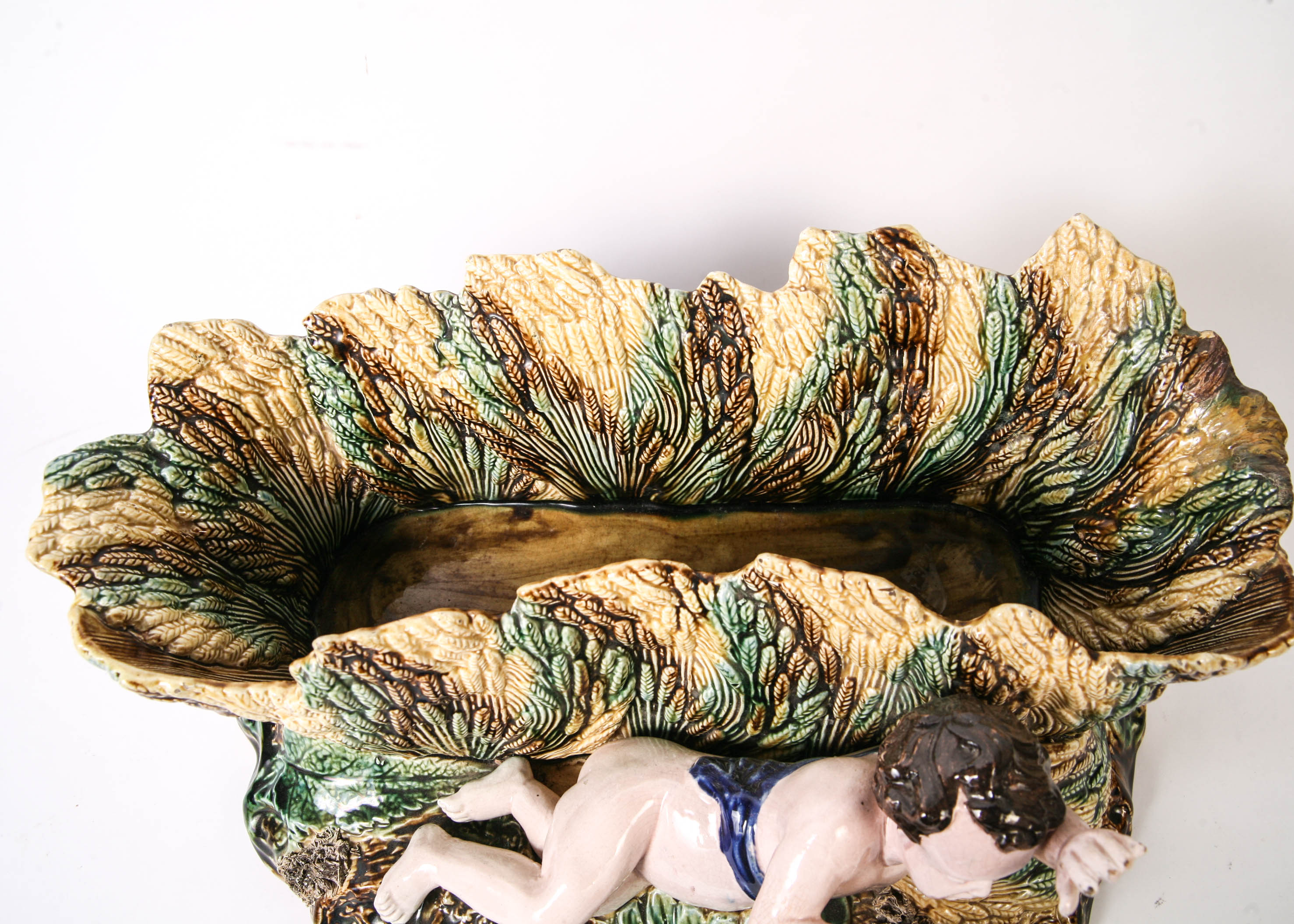 Antique Majolica Container with Baby Circa 1900