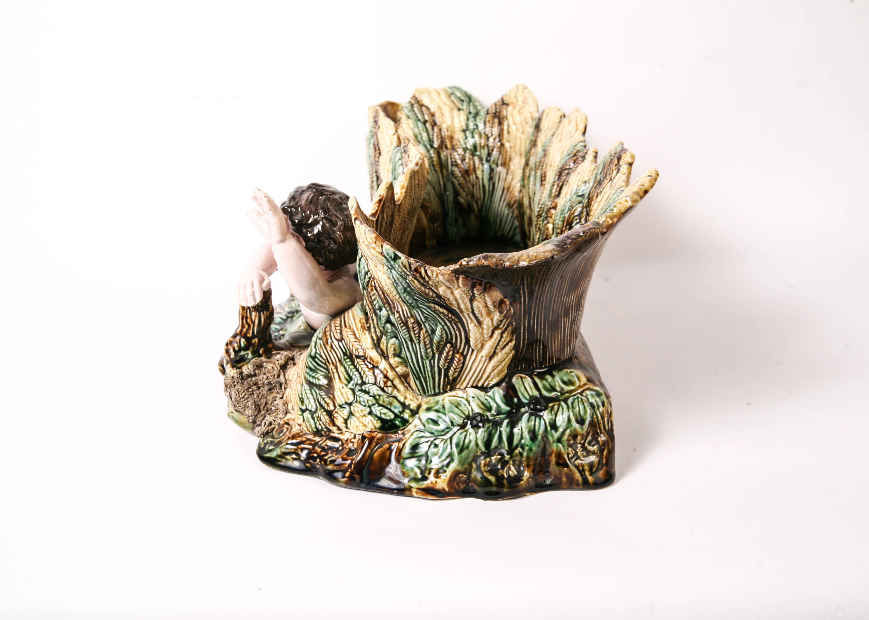 Antique Majolica Container with Baby Circa 1900