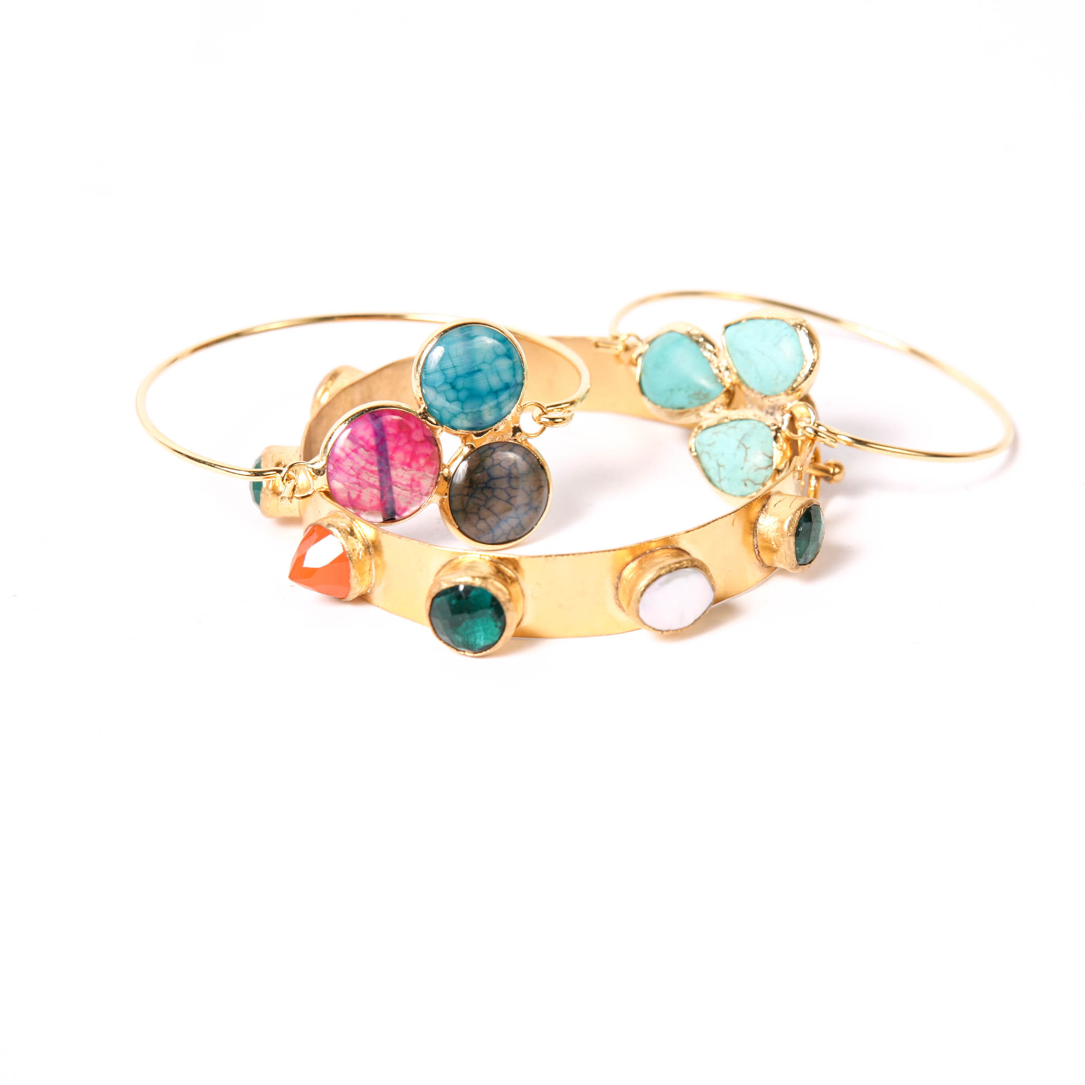 Gold Tone Bracelets with Multi-Colored Stones from Turkey