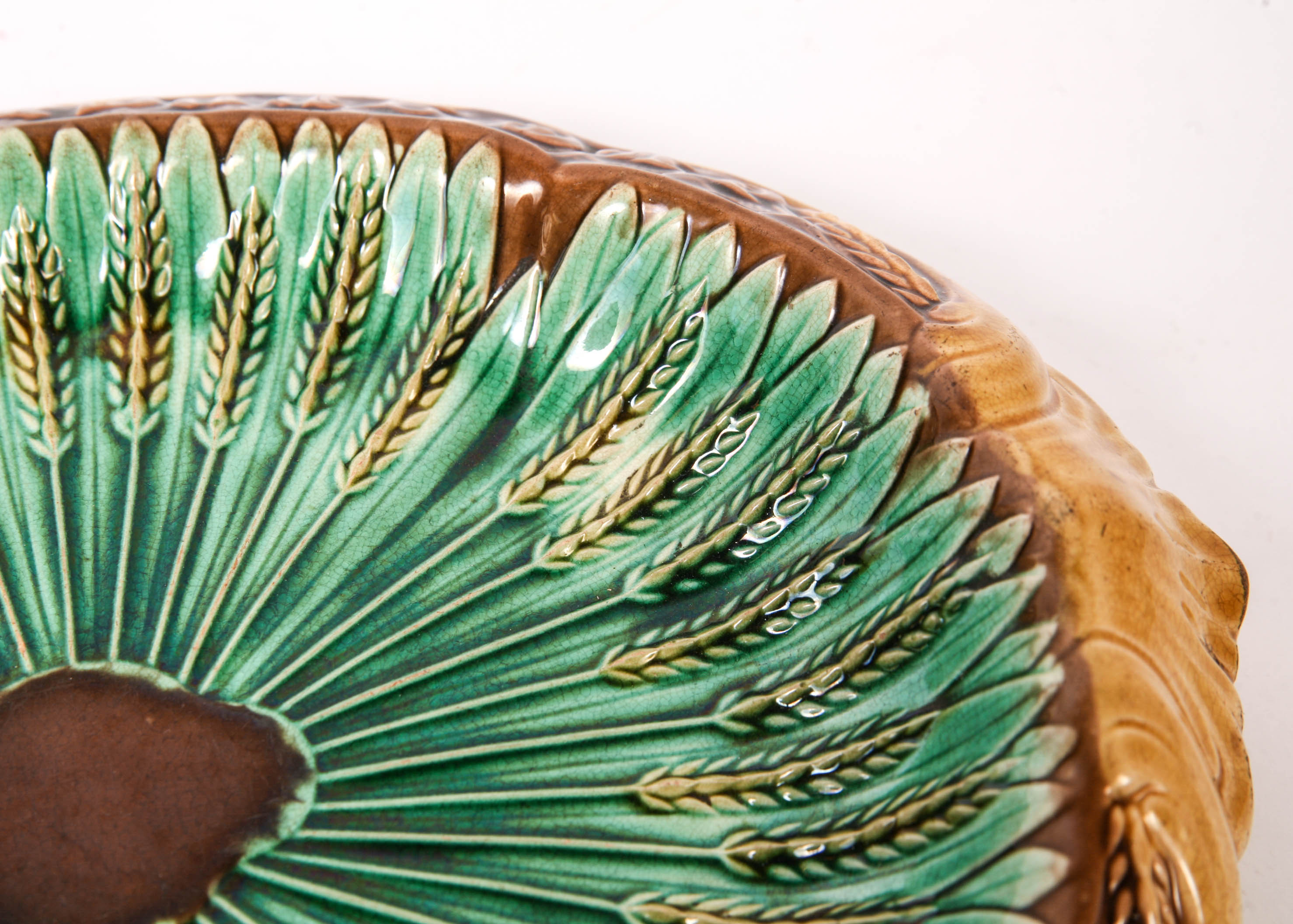 Antique Majolica Wheat Tray with Mottos