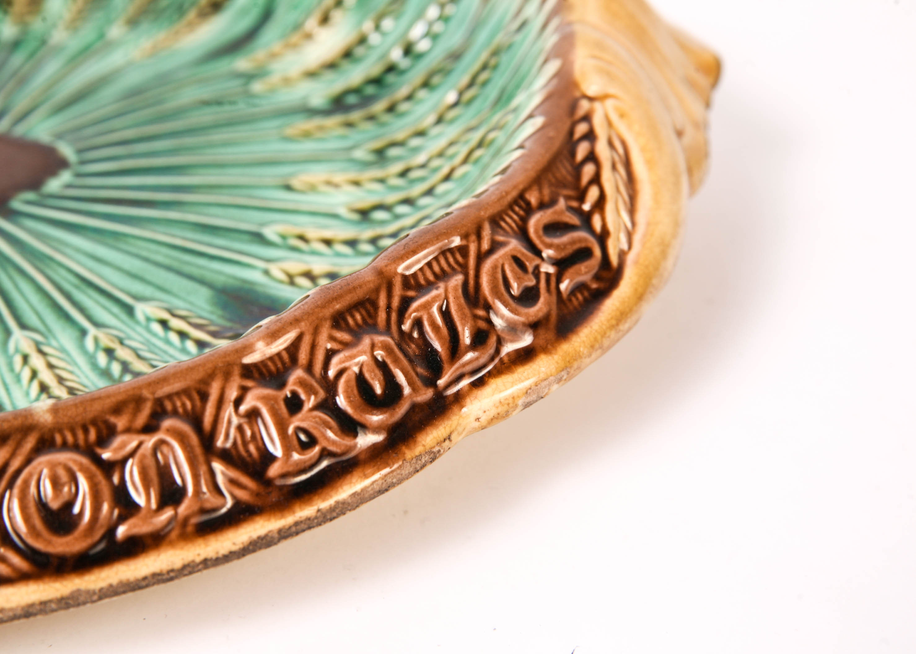 Antique Majolica Wheat Tray with Mottos