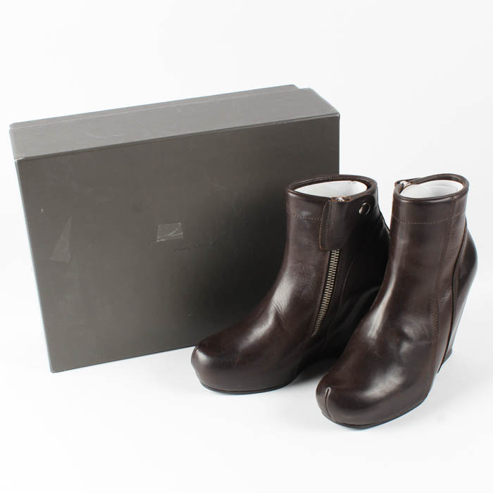 New "Scarpa Wedge" Brown Leather Wedge Boots by Rick Owens
