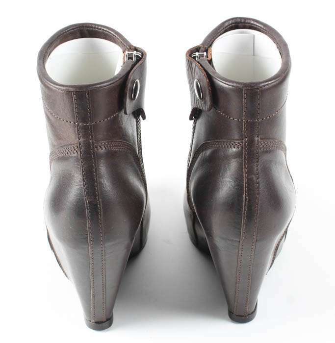 New "Scarpa Wedge" Brown Leather Wedge Boots by Rick Owens