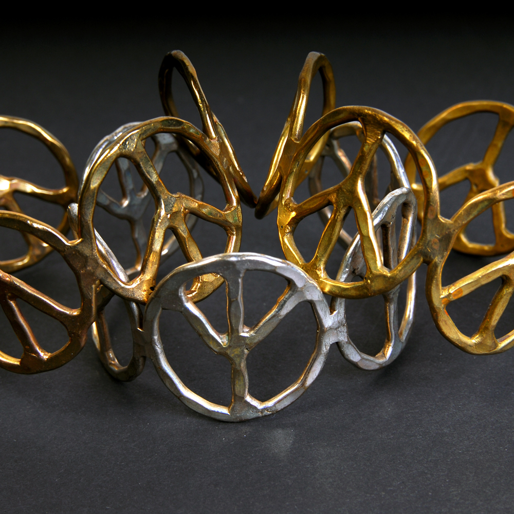 Gold and Silver Tone Peace Sign Bracelets