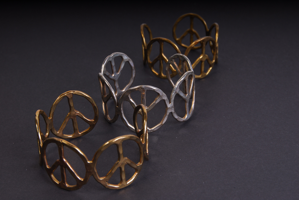 Gold and Silver Tone Peace Sign Bracelets