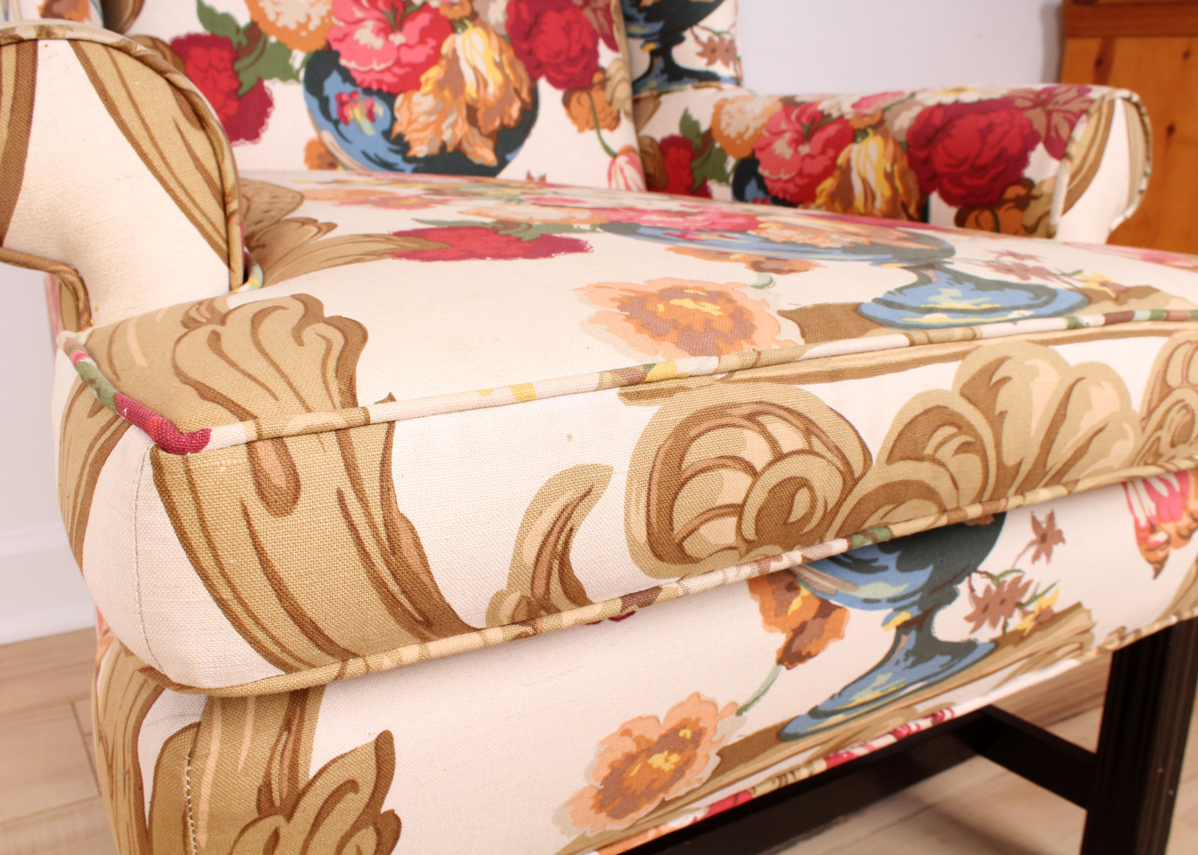 Contemporary Floral Upholstery Wingback Chair