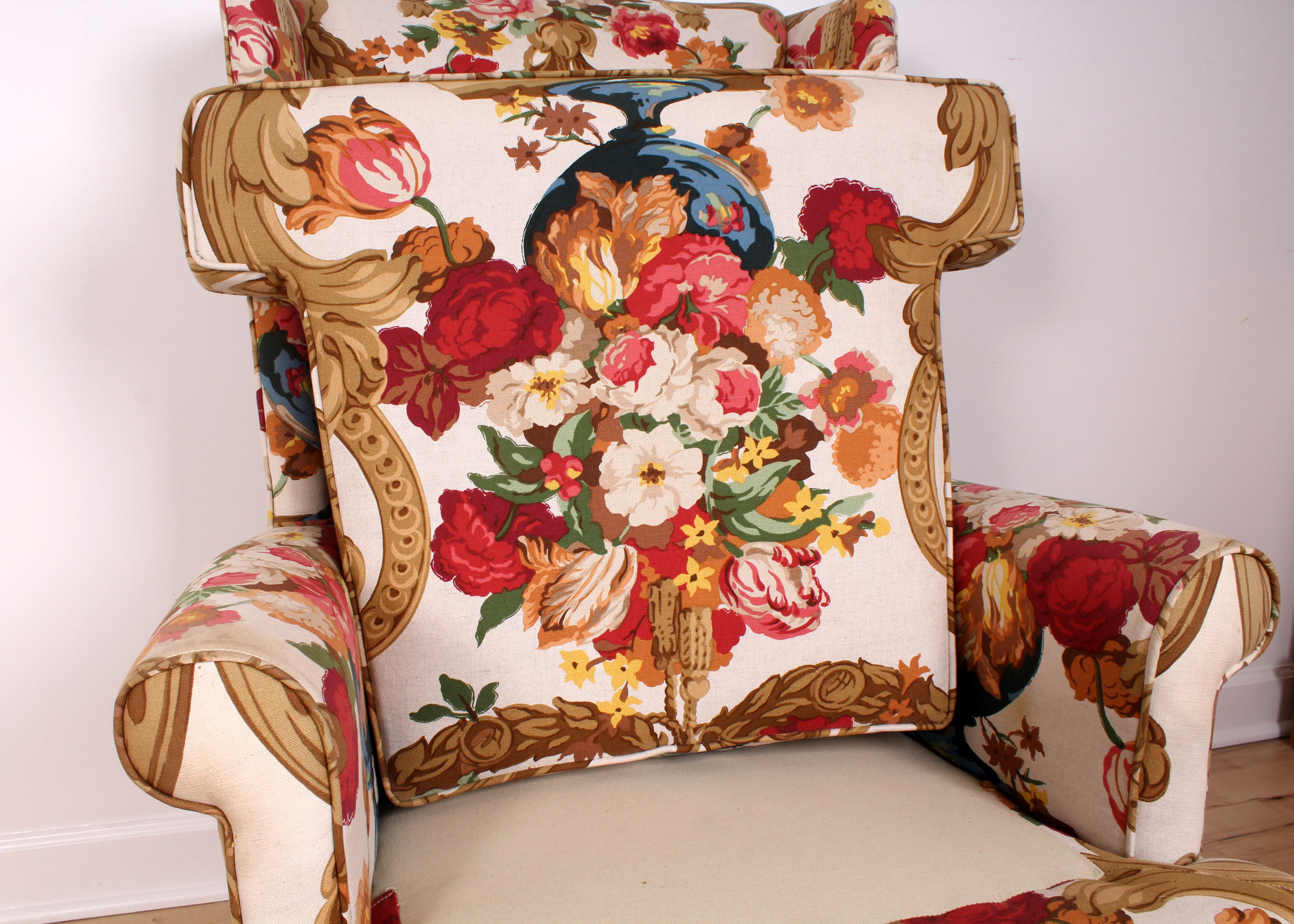 Contemporary Floral Upholstery Wingback Chair
