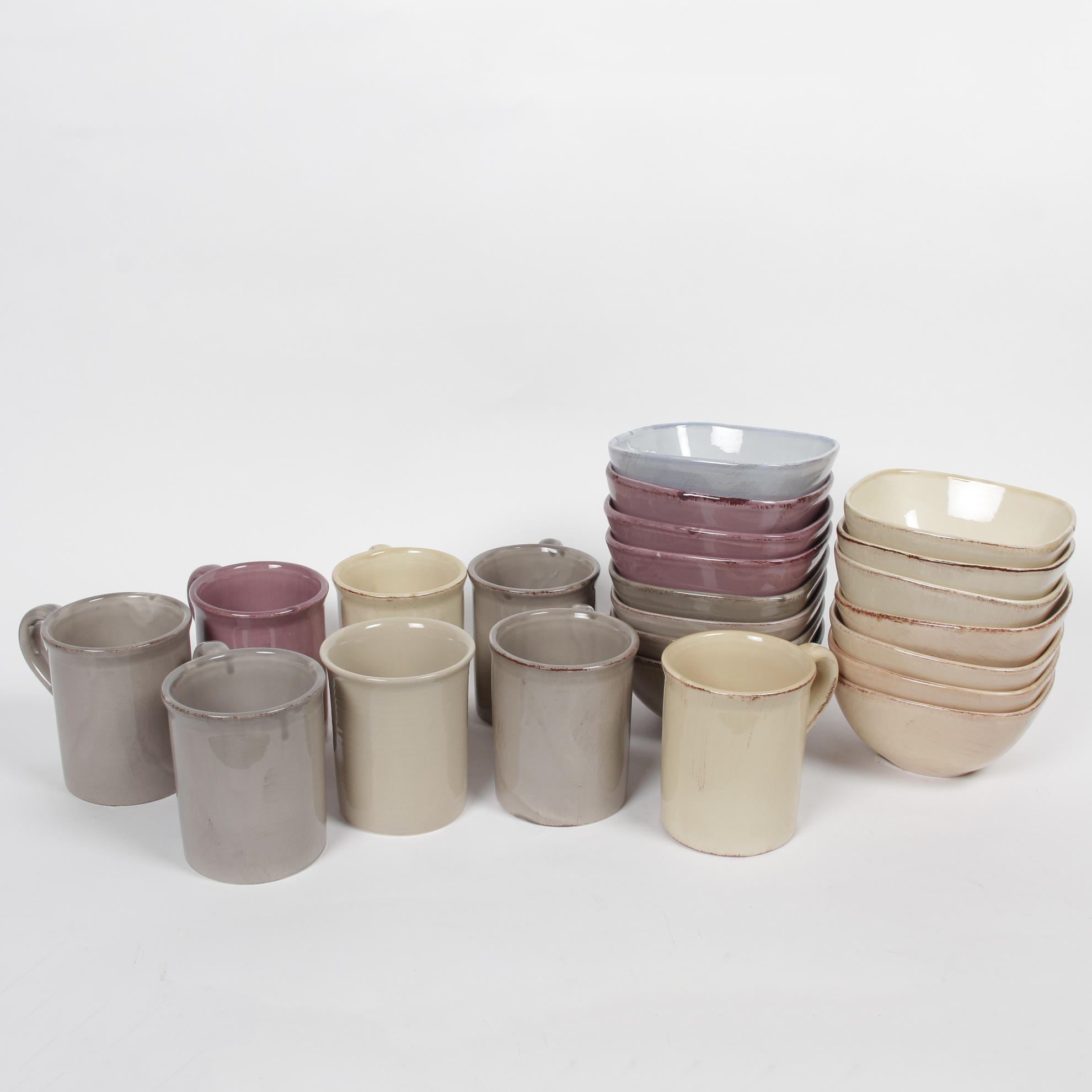 Collection of Hand-Painted Ceramiche Toscane Mugs and Bowls