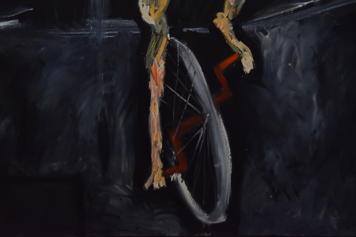 Michael Hafftka "Man on Wheel" Oil Painting