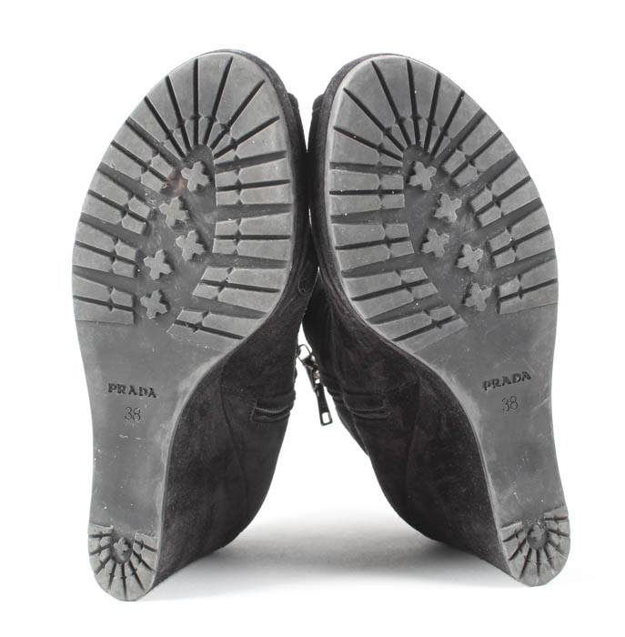 Pair of Black Suede Prada Peep Toe Booties