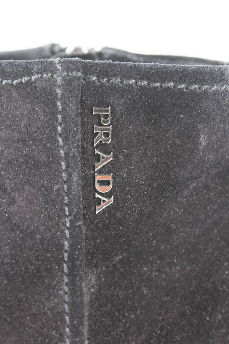 Pair of Black Suede Prada Peep Toe Booties