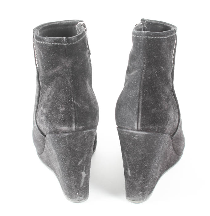 Pair of Black Suede Prada Peep Toe Booties