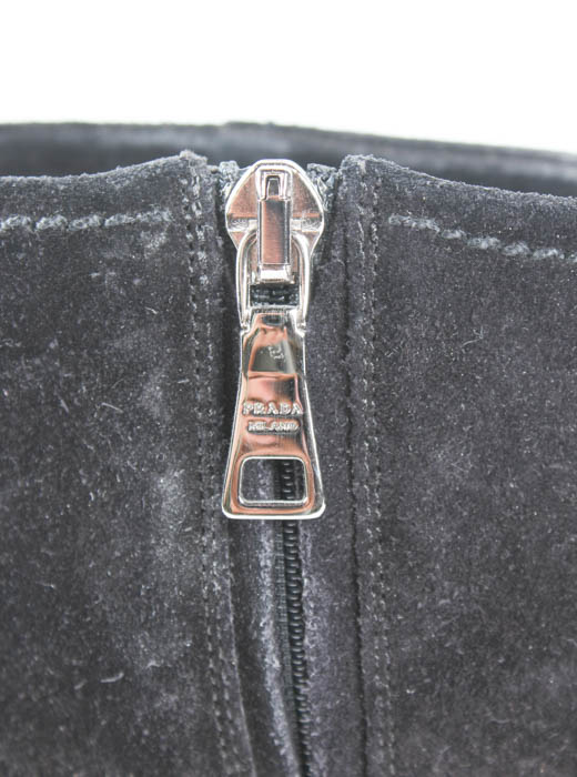 Pair of Black Suede Prada Peep Toe Booties