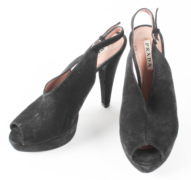 Prada "Calzature Donna" Black Slingback Heels