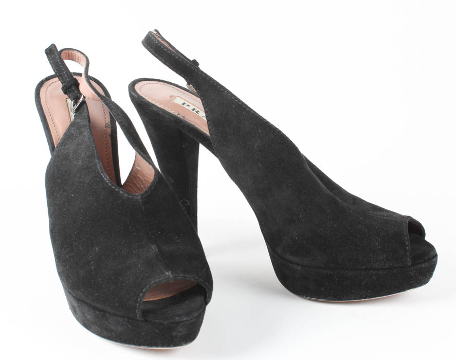 Prada "Calzature Donna" Black Slingback Heels