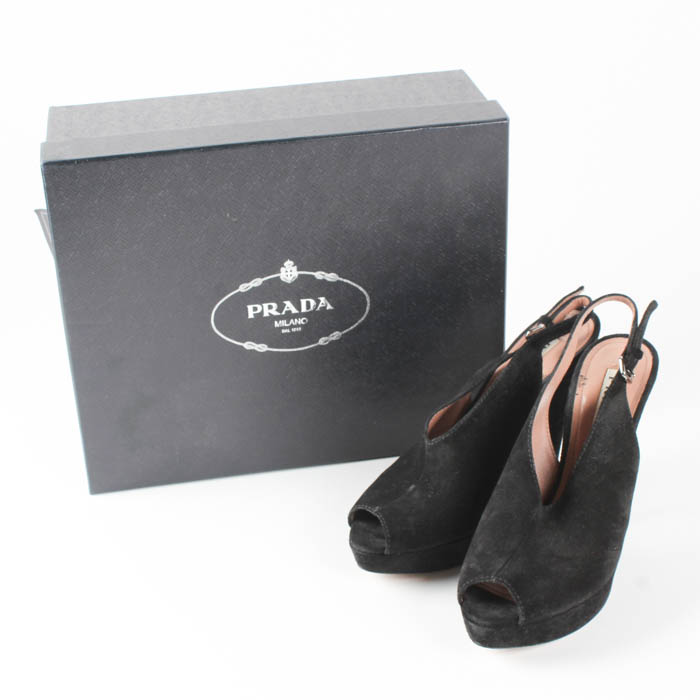 Prada "Calzature Donna" Black Slingback Heels