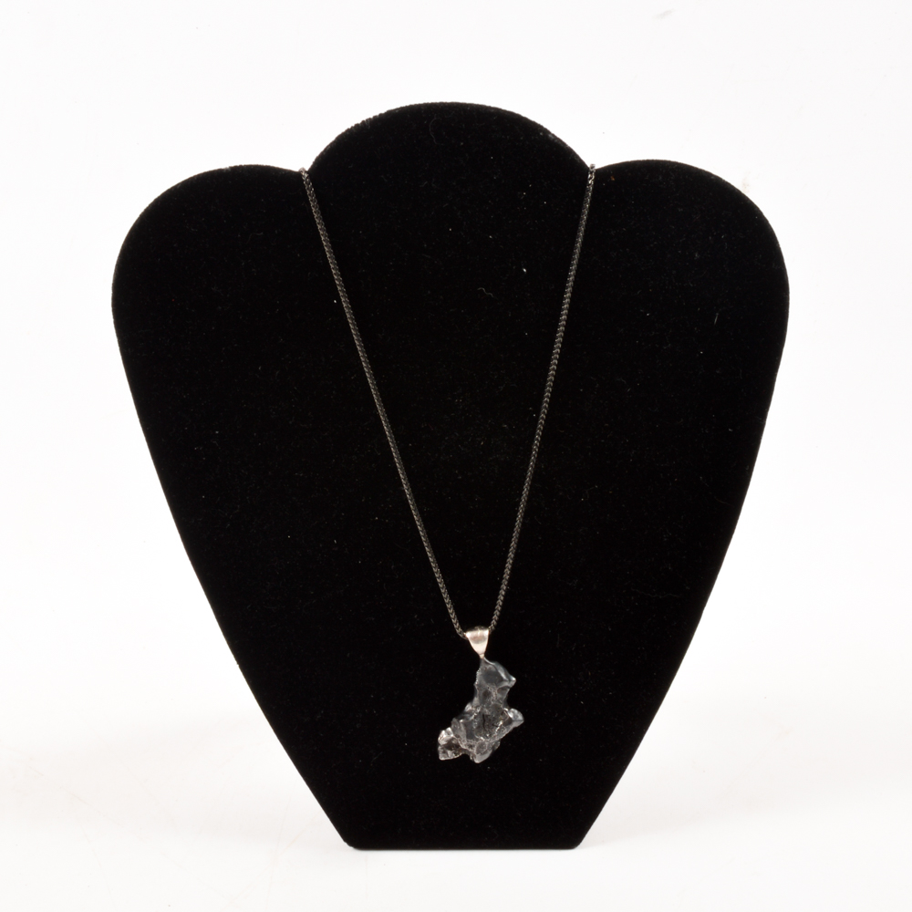 Natural Meteorite Pendant Necklace on Black Sterling Chain
