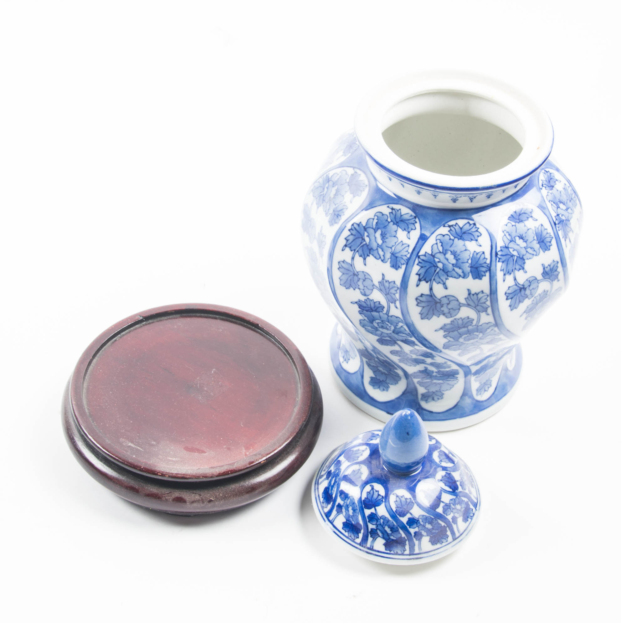 Trio of Blue and White Ceramic Lidded Jars
