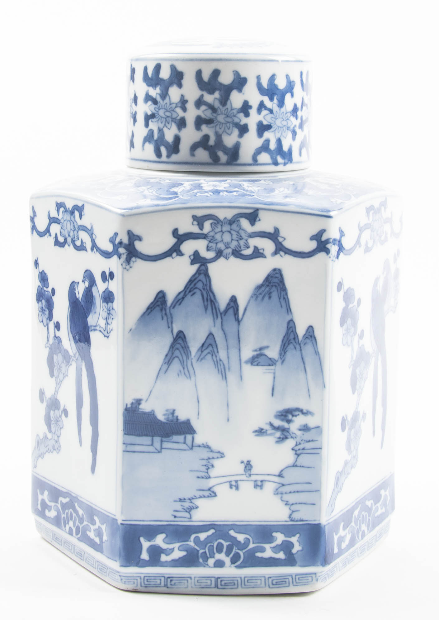 Trio of Blue and White Ceramic Lidded Jars