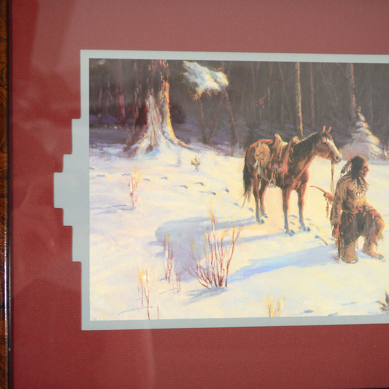 Gary Artz Offset Lithograph of Native American Tracker in Snow