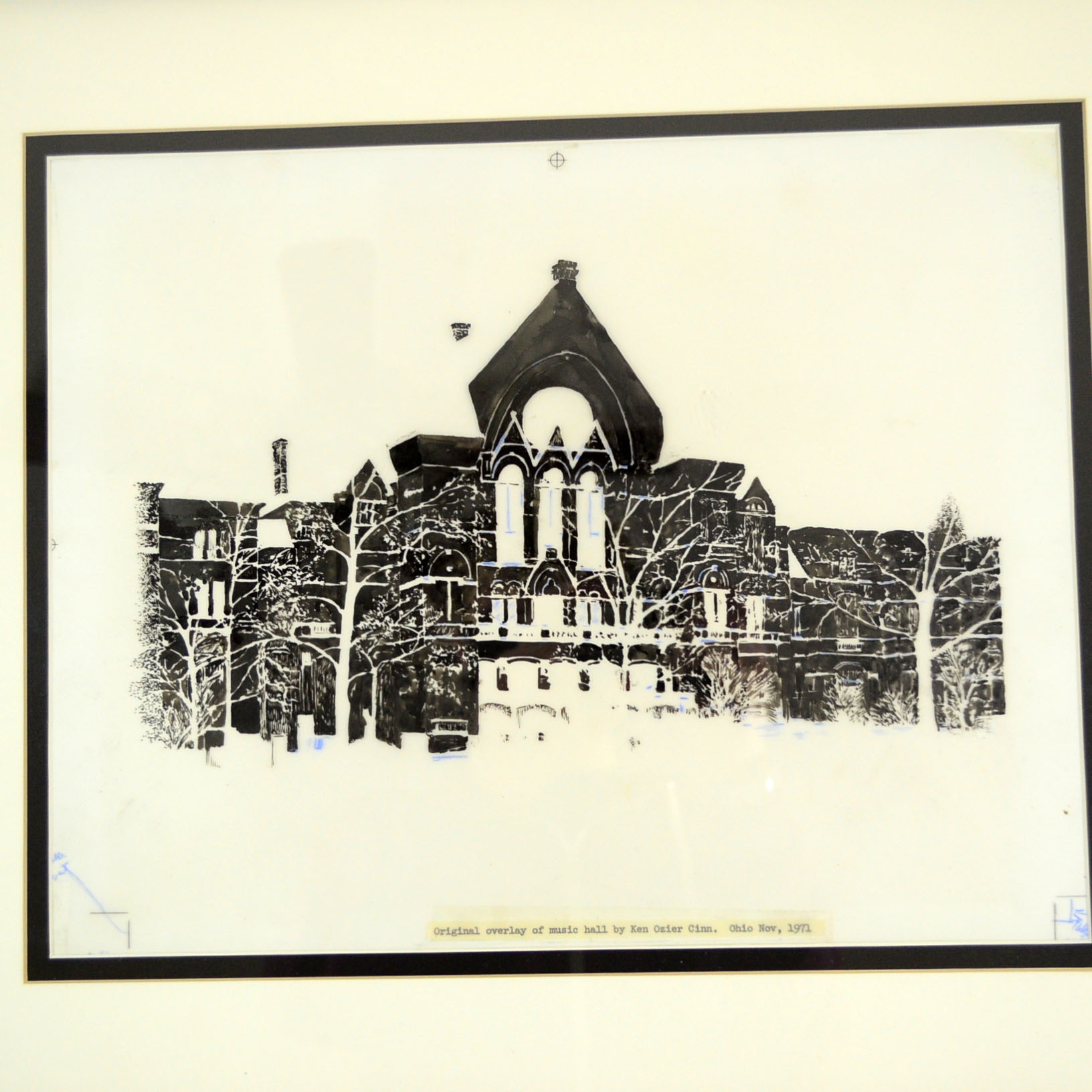 Original Inked Overlay Of Cincinnati Music Hall By Ken Ozier Circa 1971