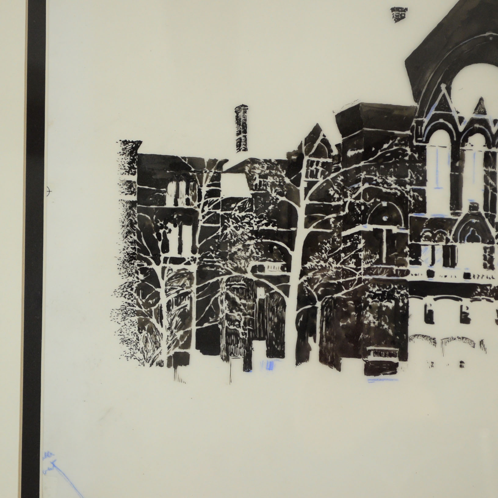 Original Inked Overlay Of Cincinnati Music Hall By Ken Ozier Circa 1971