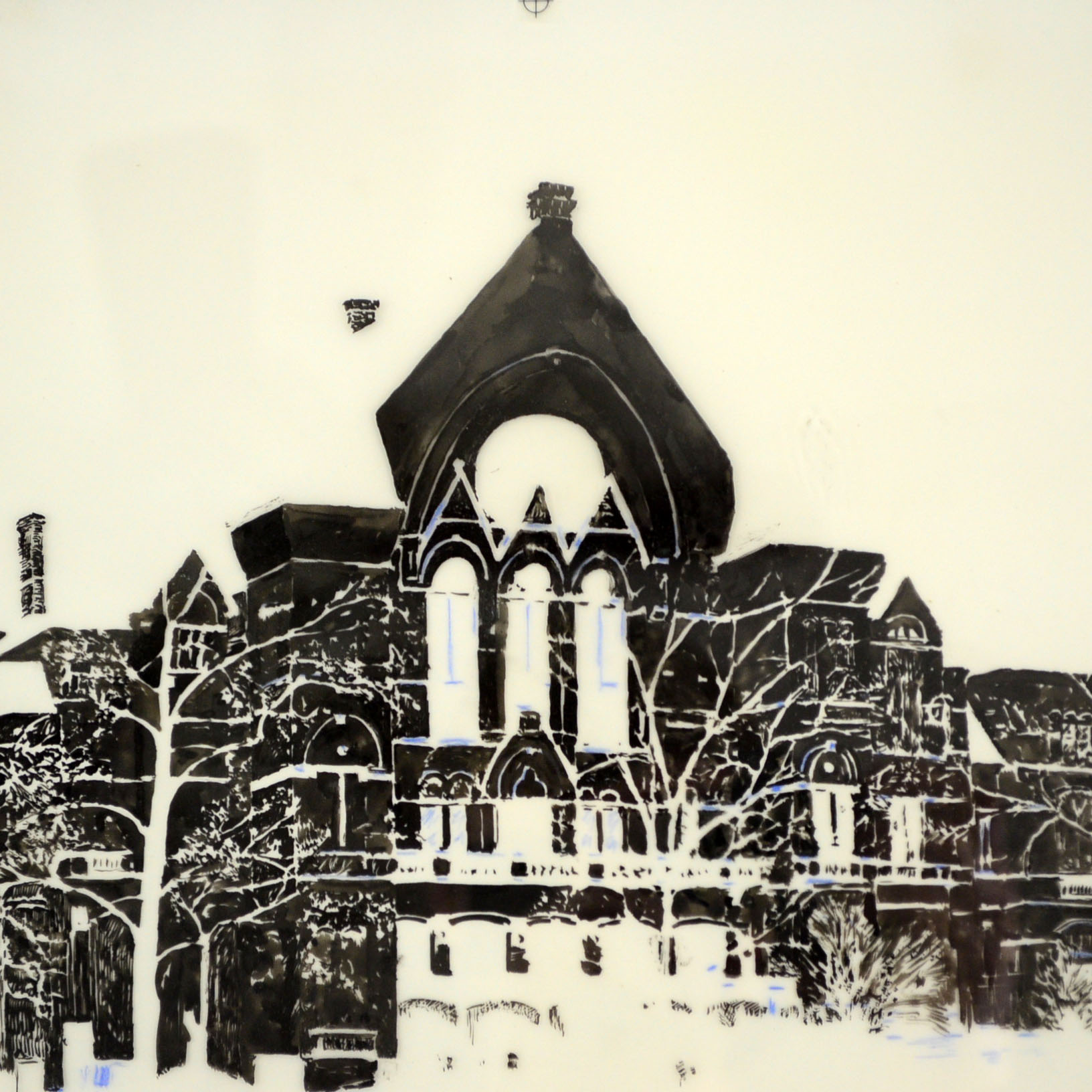 Original Inked Overlay Of Cincinnati Music Hall By Ken Ozier Circa 1971