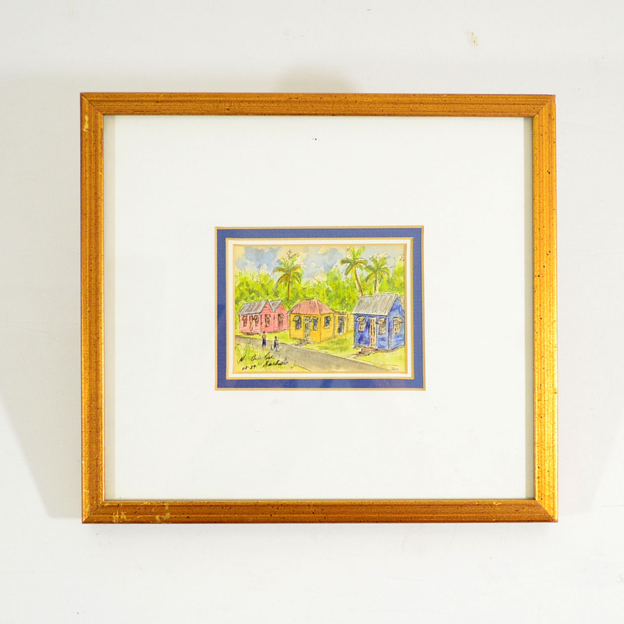 Framed Watercolor of Barbados by N. Crawford