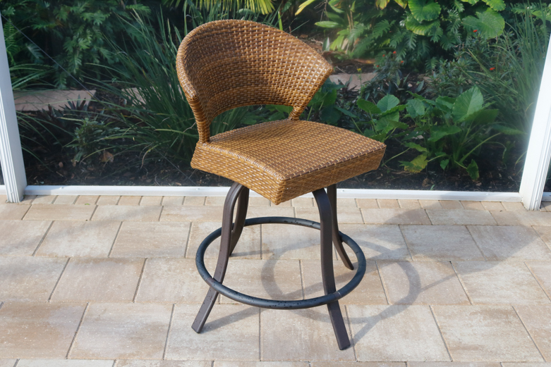 Leader's Swivel Faux Flat Cane Wicker-Woven Chairs with Bar Table