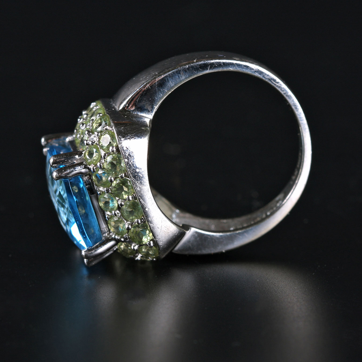 14K White Gold Topaz and Peridot Cocktail Ring