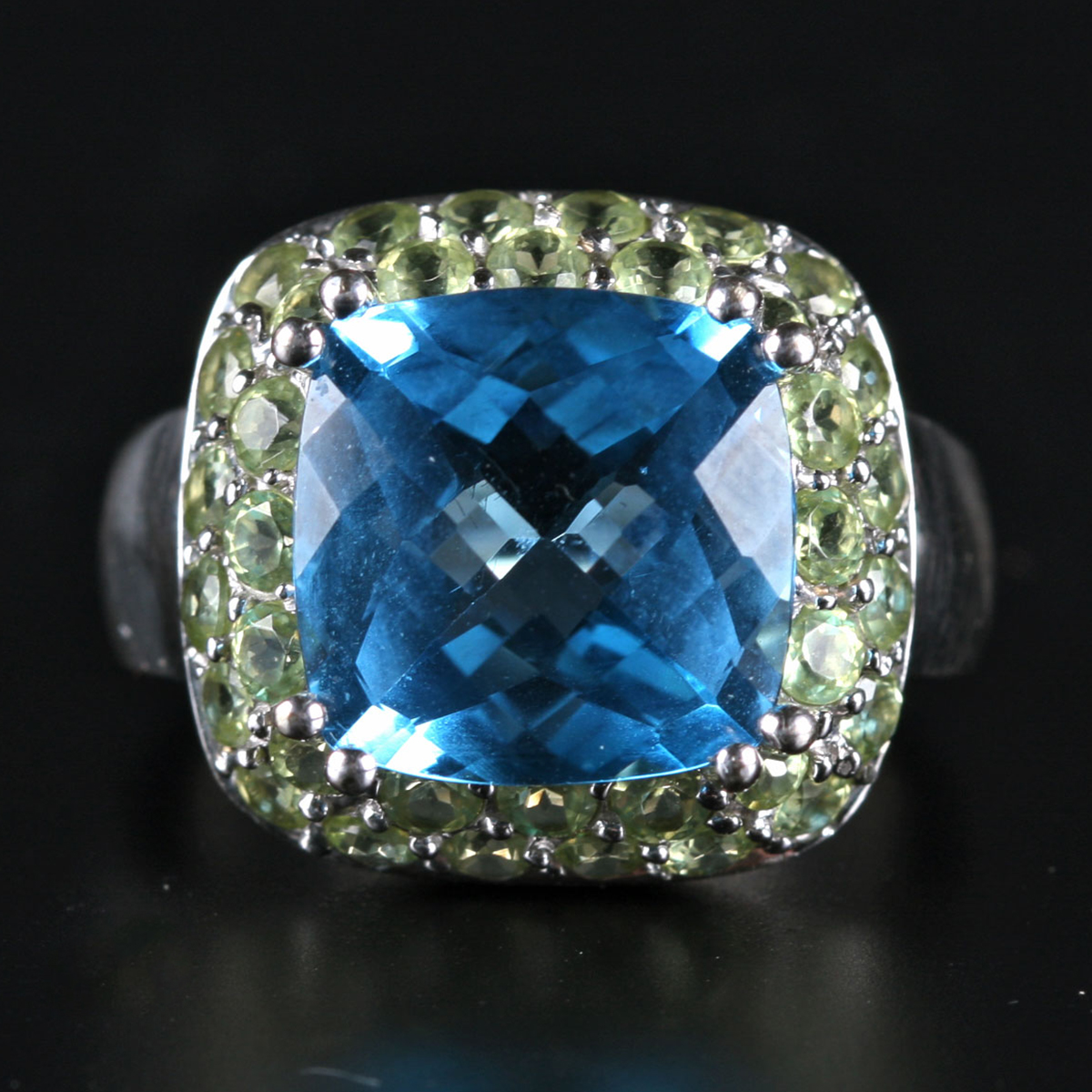 14K White Gold Topaz and Peridot Cocktail Ring