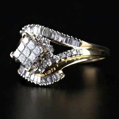 14K Yellow Gold Diamond Split Shank Bypass Ring 14K Yellow Gold Diamond Split Shank Bypass Ring