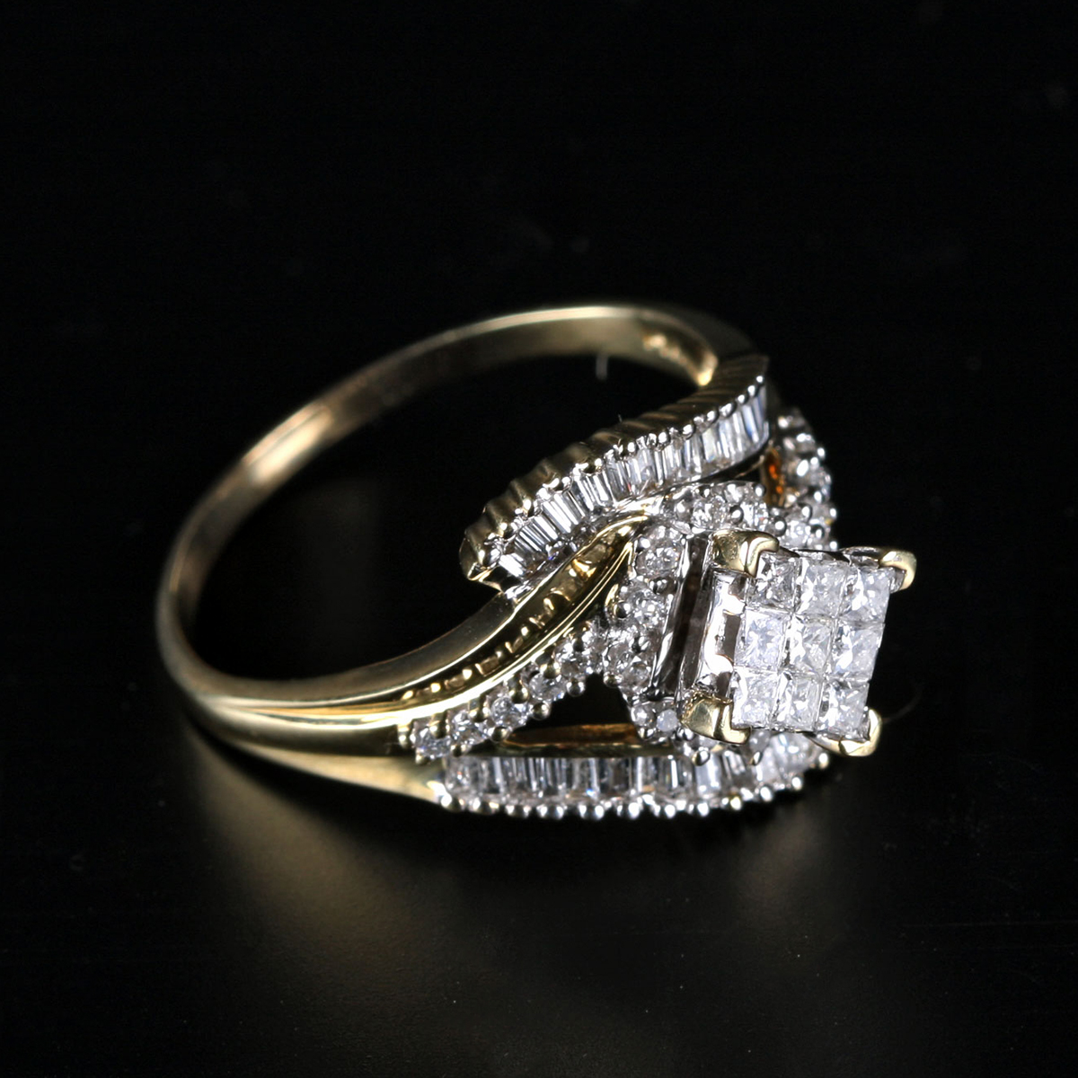 14K Yellow Gold Diamond Split Shank Bypass Ring