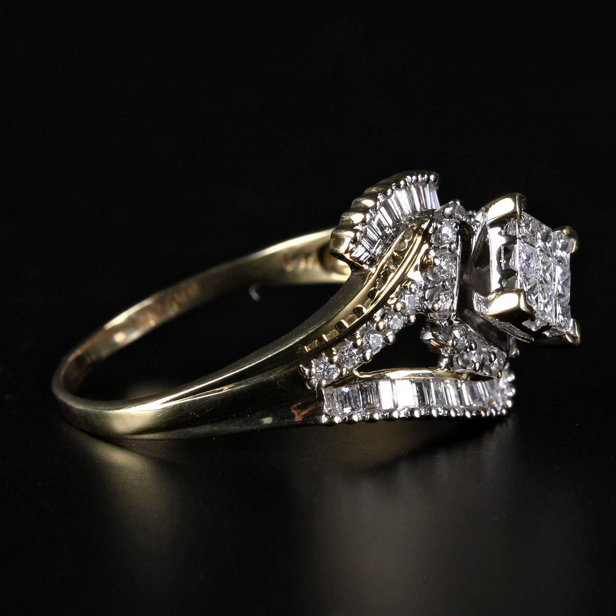 14K Yellow Gold Diamond Split Shank Bypass Ring